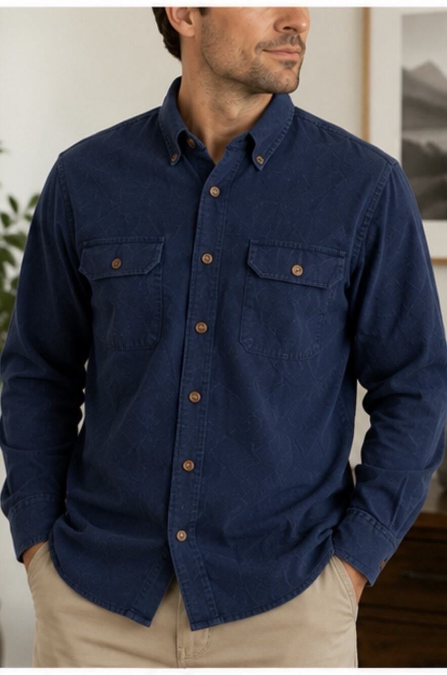 Eddie Bauer Chamois Cloth Shirt Men’s Medium Blue Button Front Heavy Cotton